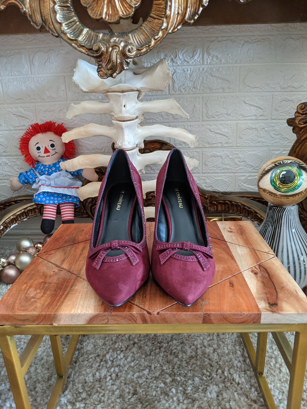 Le Chateau Burgundy Suede Pointed Toe Pumps with Bow